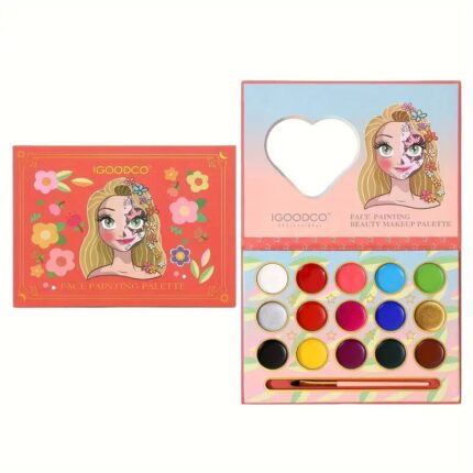 Paleta de vopsea de fata pe baza de ulei pentru machiaj, 15 culori, 17,8 x 12,9 cm