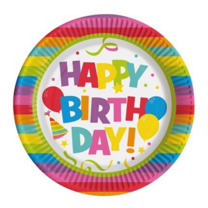 Set 10 Farfurii plate din carton Happy Birthday diverse modele, 23 cm