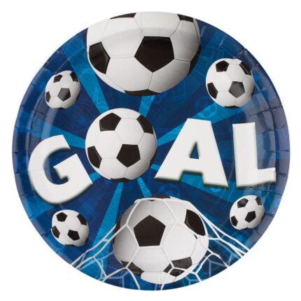 Set 6 farfurii din carton pentru petrecerea copiilor Micul Fotbalist Shopiens®, cu model fotbal, 23 cm