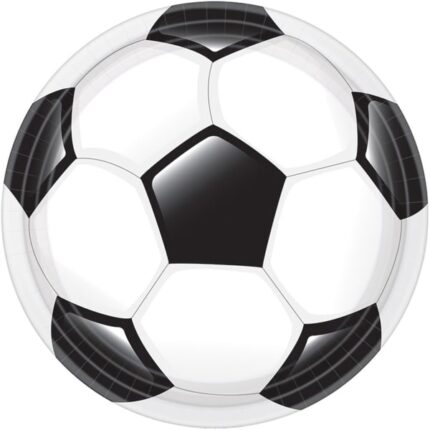 Set 8 farfurii petrecere, Amscan, 22.8 cm, Model Minge Fotbal, Alb / Negru