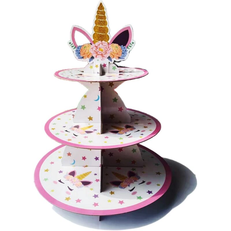 Stand pentru briose Cozevdnt, model unicorn, 3 nivele, carton, 37.5cm