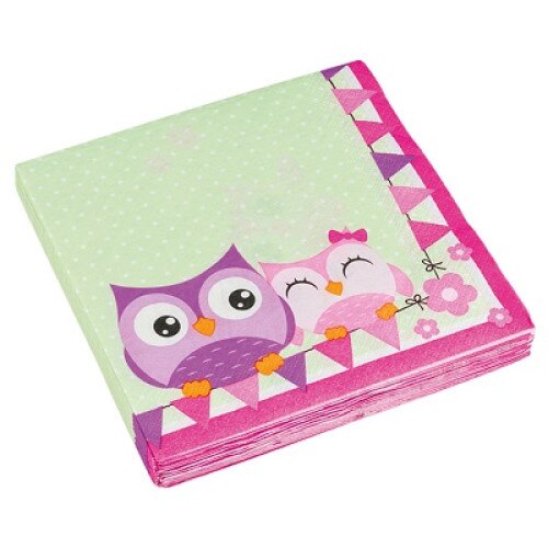 Set 16 servetele, model bufnita, multicolor, 33x33 cm