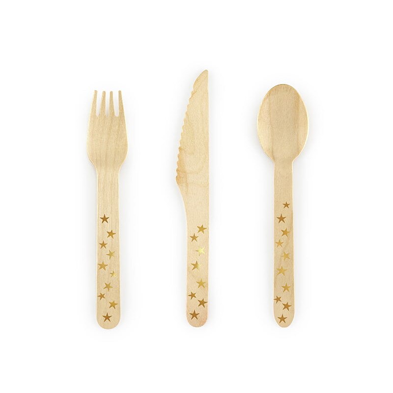 Tacamuri pentru petrecere din lemn cu stelute, auriu, 16cm, 18 buc