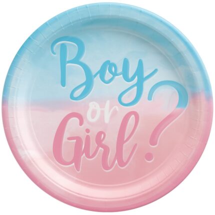 Set 8 farfurii petrecere gender reveal Amscan, 22cm, Roz/Albastru