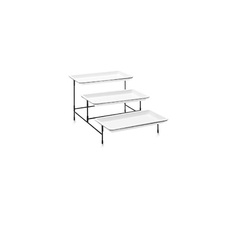 Suport de servire cu 3 nivele pentru mancare Lifewit, 30 x 17cm pentru servirea alimentelor, tavi albe reutilizabile, ideal pentru fructe, prajituri, deserturi, alb si negru