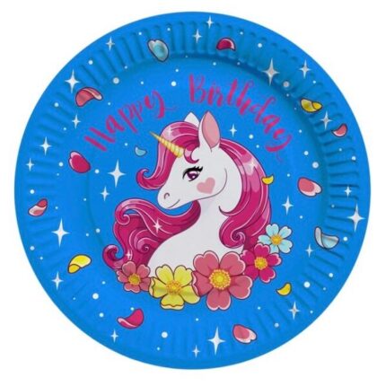 Set 10 farfurii pentru petreceri sau aniversari de copii, multicolor, unicorn, 23 cm