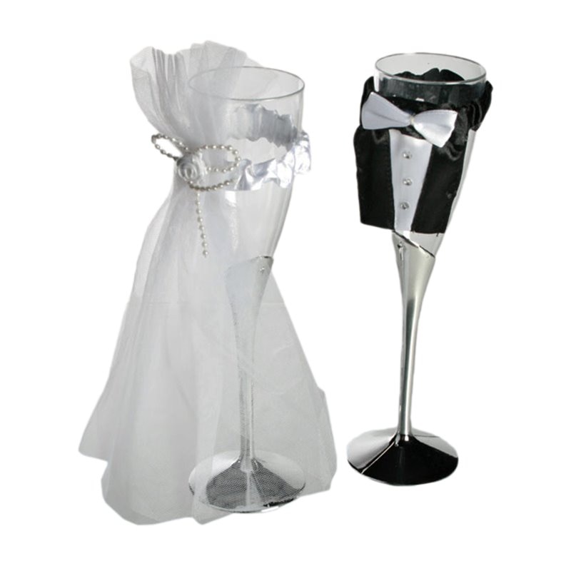 Set 2 Pahare sampanie de nunta - mire & mireasa, 22 cm, Radar 719161