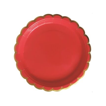 Set 8 buc farfurie tort rosu, auriu, 18 cm