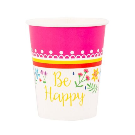 Set 8 pahare carton petrecere Be happy