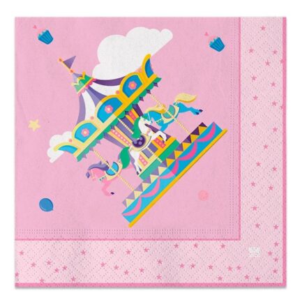 Set 20 servetele aniversare roz, 33 x 33 cm, Carusel