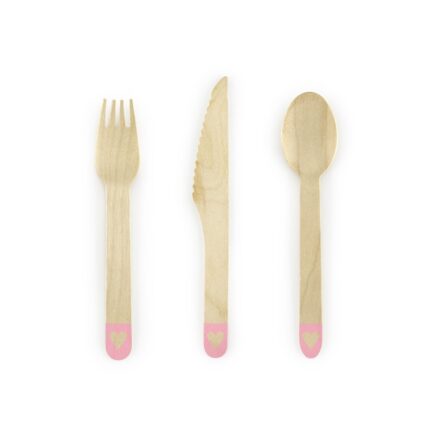 Set 18 Tacamuri Lemn Inimioare, Roz, 16 cm