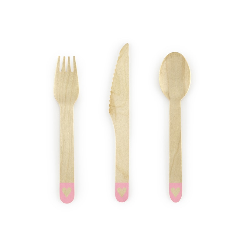 Set 18 Tacamuri Lemn Inimioare, Roz, 16 cm