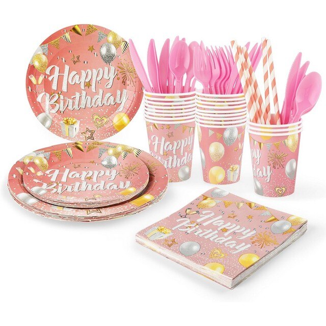 Set 160 piese vesela de unica folosinta, 20 invitati, roz