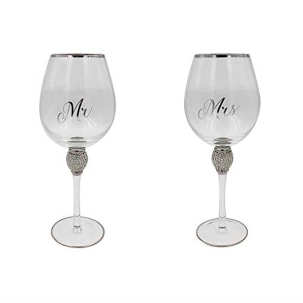 Set 2 pahare Mr&Mrs Diamante Wine Glass Silver, Lesser & Pavey