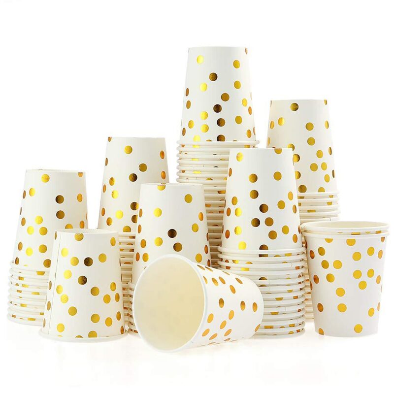 Cani din hartie cu folie aurie, set de 50, 250ml, 75x52x88mm, multicolor