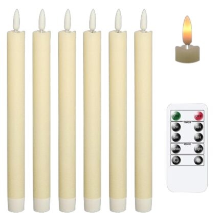 Set de 6 Lumanari LED Elegante, Decorative cu Efect Realistic de Flacara cu Telecomanda, Auto-Timer, Functii Multiple, Perfecte pentru Ambianta si Sarbatori, Ivory