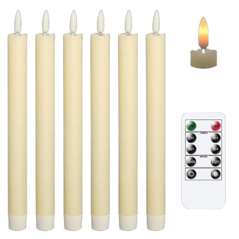 Set de 6 Lumanari LED Elegante, Decorative cu Efect Realistic de Flacara cu Telecomanda, Auto-Timer, Functii Multiple, Perfecte pentru Ambianta si Sarbatori, Ivory