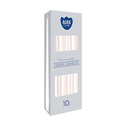Set lumanari conice Bispol Aura Alb perlat, S30-190, 10 bucati