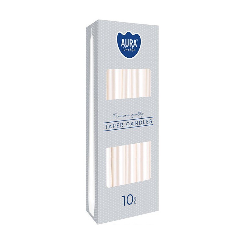 Set lumanari conice Bispol Aura Alb perlat, S30-190, 10 bucati