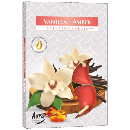 Set 6 candele parfumate, Bispol, Rosu, 4 ore, Vanilla-Amber