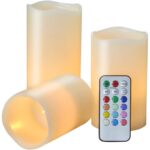 Set 3 lumanari decorative cu LED, Zola®, buton ON/OFF si telecomanda, 12 butoane de culori, plastic, multicolora
