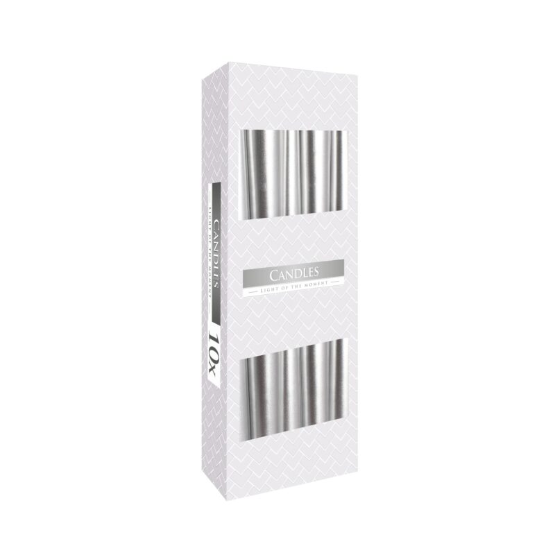 Set lumanari conice metalizate Bispol Argintiu S30-271, 10 bucati