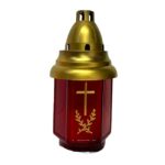 Candela din sticla rosie, cu capac metalic, 11cm diametru si timp ardere 45h, Velve