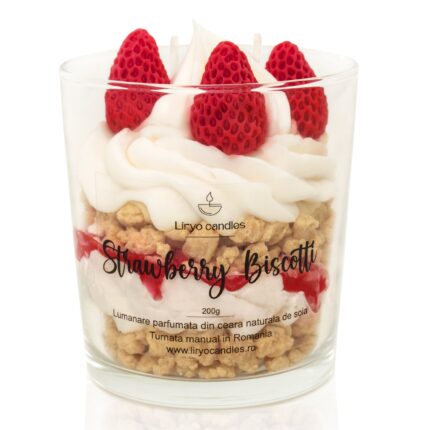 Lumanare parfumata din ceara soia 100% naturala, Liryo Candles, 200g - parfum Strawberry Biscotti