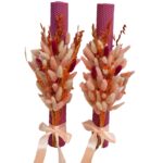 Set 2 lumanari cununie, nunta sau botez din ceara naturala, decorate cu flori naturale uscate, roz, 40.5 cm