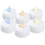 Set 6 lumanari electrice LED albe cu lumini colorate, DecorCasa, 5 x 5 cm