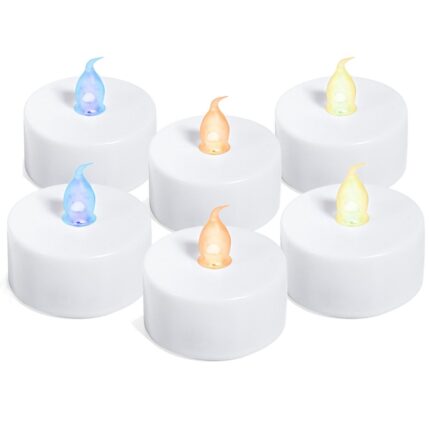 Set 6 lumanari electrice LED albe cu lumini colorate, DecorCasa, 5 x 5 cm