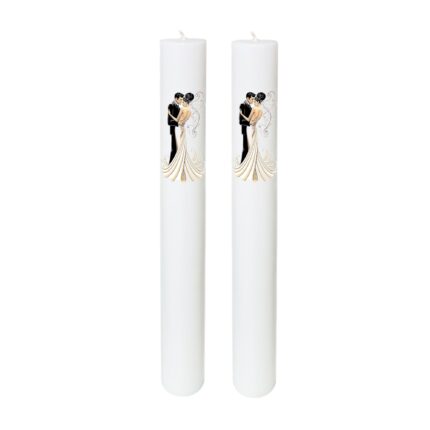 Set 2 lumanari nunta, aromata, cu miri eleganti, FABRICA DE LUMANARI GHIOROC, H40cm - D4.5cm, alb