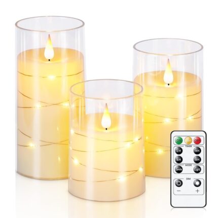Set Lumanari Electrice cu Luminite, Fara Parfum, Alb, 7.5x10/12.5/15cm