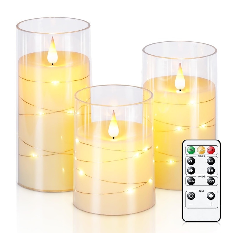 Set Lumanari Electrice cu Luminite, Fara Parfum, Alb, 7.5x10/12.5/15cm