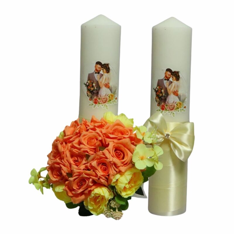 Set Lumanari Nunta, Mire Mireasa, 2 Bucati, Crem, 35 cm, LN005