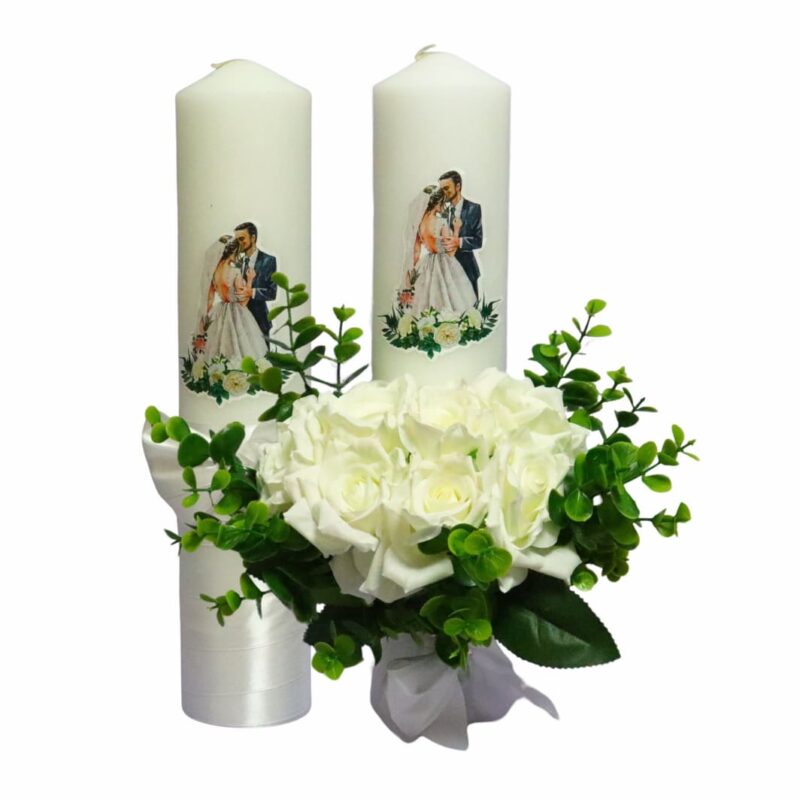 Set Lumanari Nunta, Mire Mireasa, 2 Bucati, Alb, 35 cm, LN016