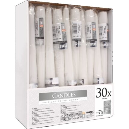 Set 30 de lumanari, Bispol, Alb, 7 ore