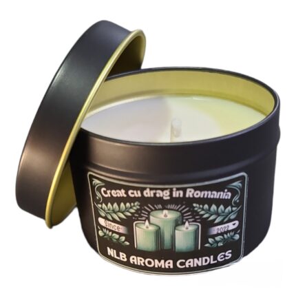 Lumanare parfumata, ceara soia, handmade, Dark Musk, cutie metalica, negru, 80g