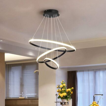 Candelabru Led, Toolight, 3 Inele, 20+35+50cm, Aluminiu Negru, Cerc Reglabil, 3000k-4500k-6500k, Pentru Sufragerie Dormitor