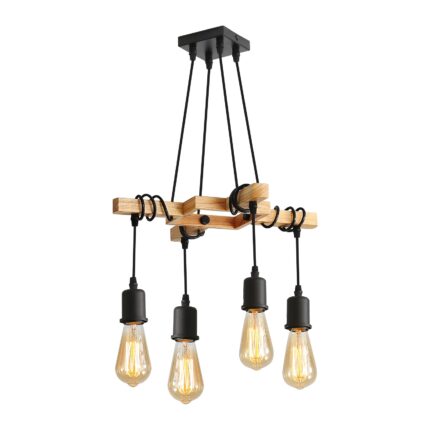Lustra Vintage retro lemn, Goeco, 4 brate reglabile, Suport E27 diverse becuri, 220V