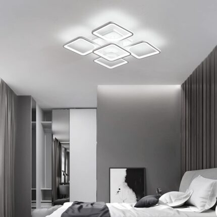 Lustra LED integrat SLC Selino Concept Quadrato 4+1, 76-152W, cu aplicatie telefon, telecomanda, lumina calda/neutra/rece, intensitate reglabila, 39 cm, Alb, clasa energetica G