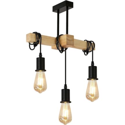 Candelabru Creativ Din Lemn, Mckalen, 3xE27, Dimensiune 40x13x23cm, Fara Sursa De Lumina, Lemn/Negru