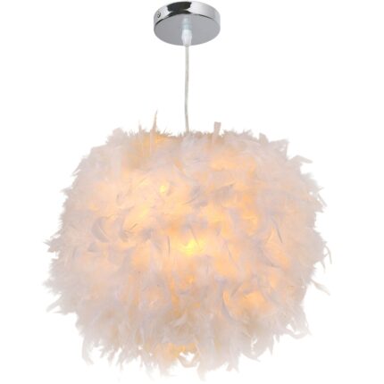 Candelabru E27, Mckalen, Diametru 30 Cm, Inaltime Reglabila, Model Cu Pene, Alb