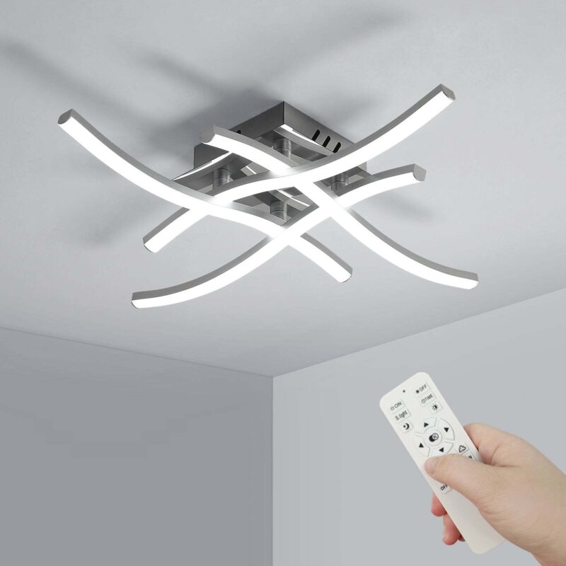 Plafoniera Wave, Goeco, Lumina cvadrupla Wave, 24W, Dimmerare continua, Cu telecomanda, 2400LM, 220V, 3 moduri de iluminare, Functie de memorie, 48X48X10cm