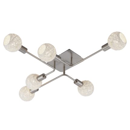 Lustra Briloner Rattan Style, 6xE14, 83.8x68.4x12.6cm, Alb