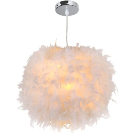 Lampa stil pendul, Goeco, Diametru 30 cm, Inaltime reglabila, Model cu pene, Alb