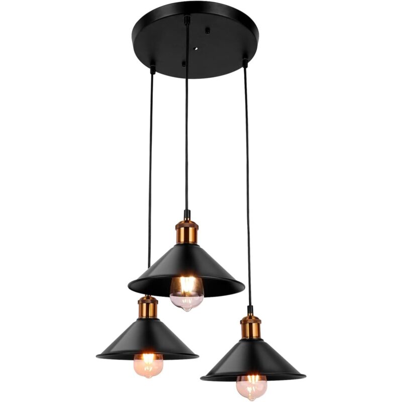 Lampa stil pendul, Goeco Edison Culot, Metal, E27, Design vintage, Negru mat, Trei Capete