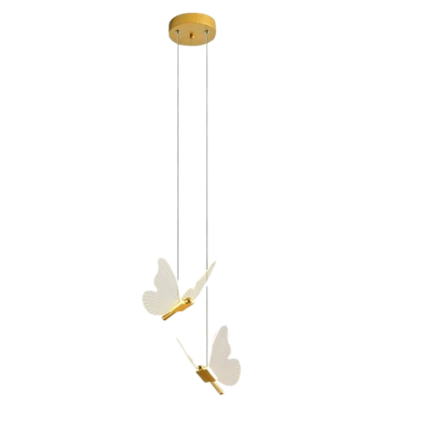 Lustra suspendata, Pendul, 2 surse de lumina in forma de fluture, LED, Lumina calda, neutra si rece, Potrivit pentru Dormitor, Bucatarie, Hol, Living, Camera Copii, Restaurant, Auriu/Transparent, FilSAB