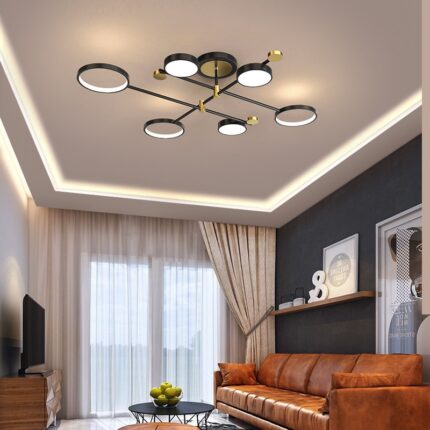 Lustra Led articulata, 8 surse de iluminare, Aurie, 112W