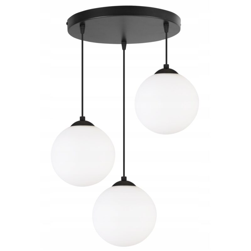 Plafoniera suspendata, Light Home, Florence, reglabile, Lungime 90 cm, Latime 45 cm, Abajur 15 cm, E27, 3 punct de lumina, sticla, Alb/Negru